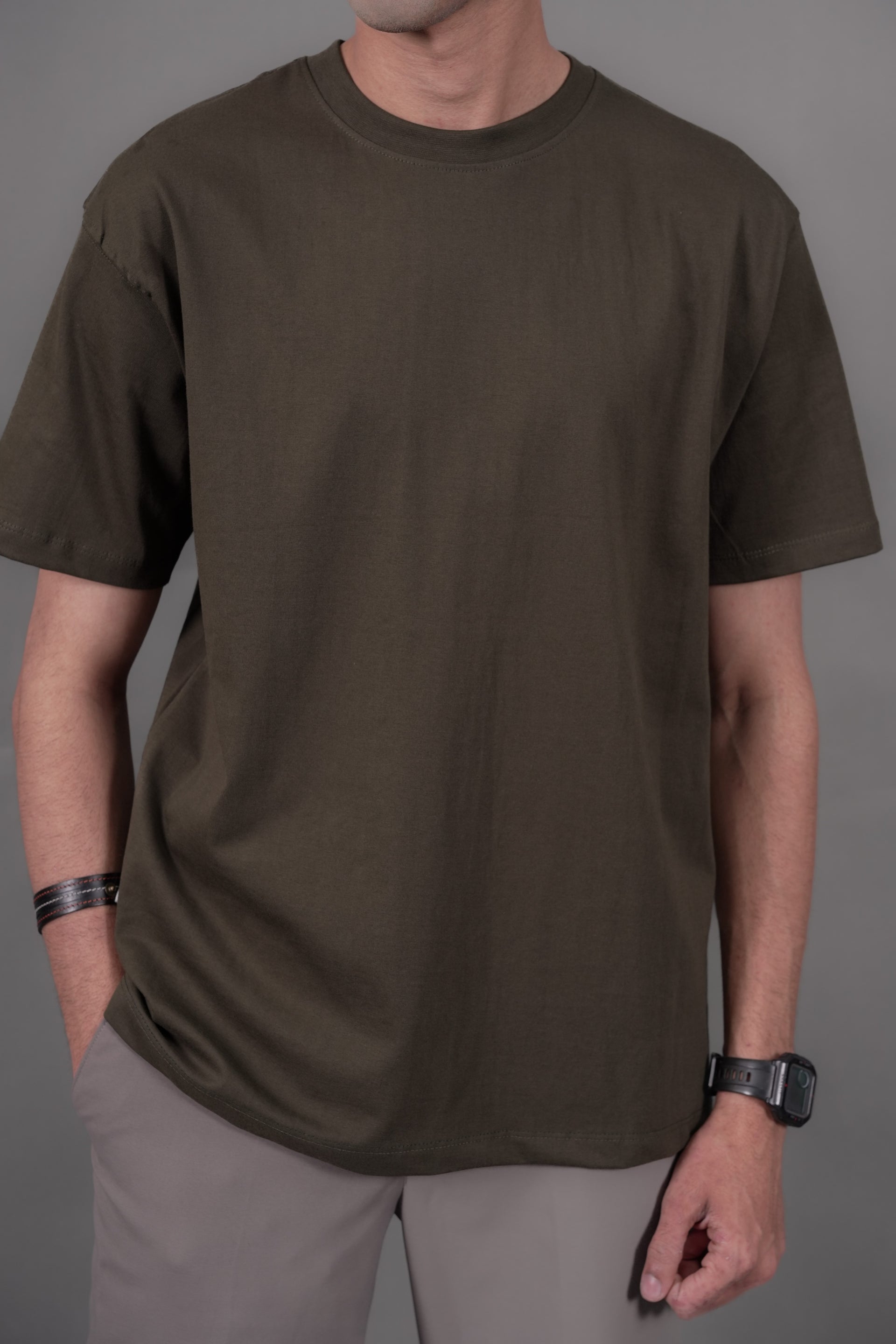 Olive Green Oversized T-Shirt — Earthy Tone, Premium Cotton