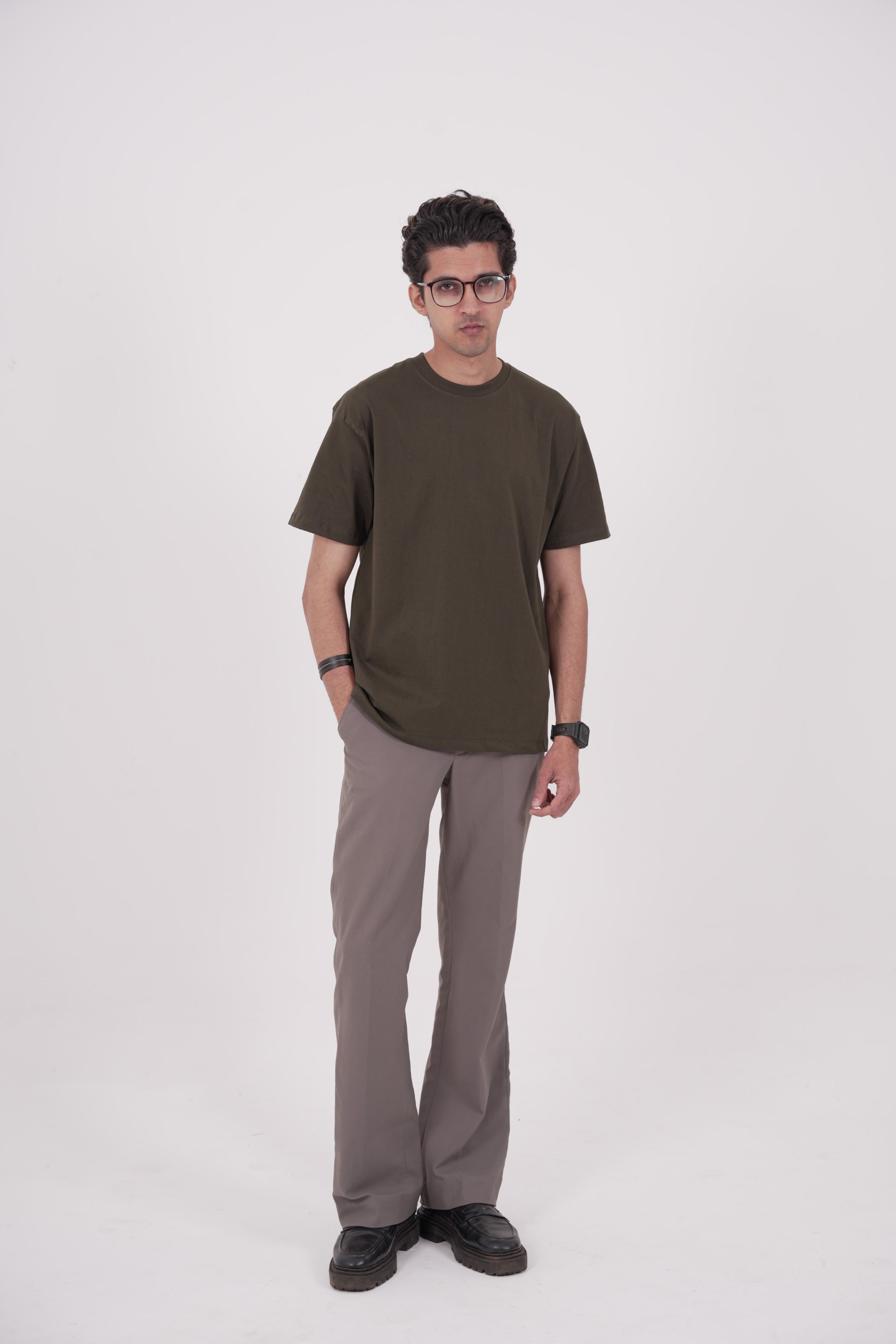 Olive Green Oversized T-Shirt — Earthy Tone, Premium Cotton
