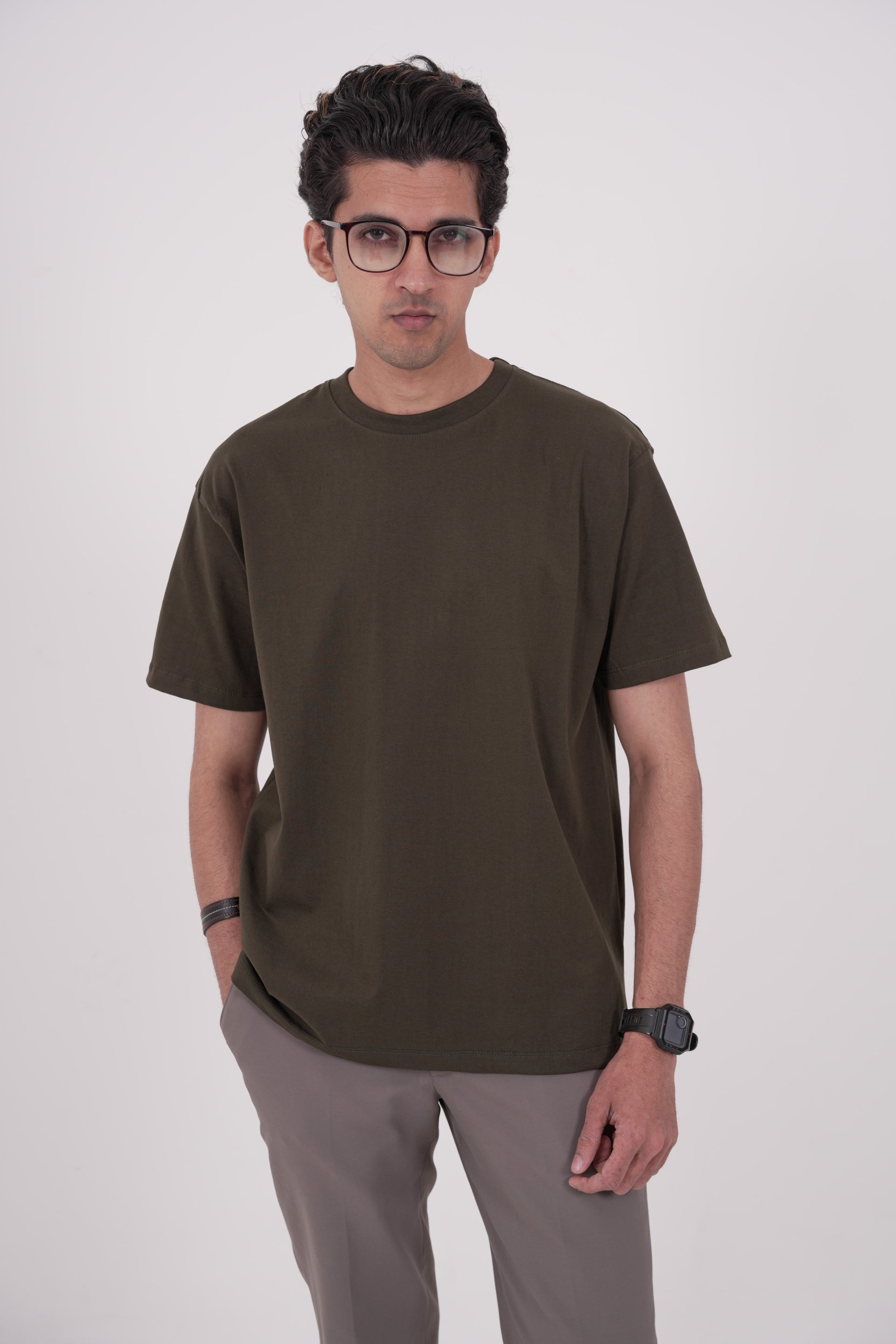 Olive Green Oversized T-Shirt — Earthy Tone, Premium Cotton
