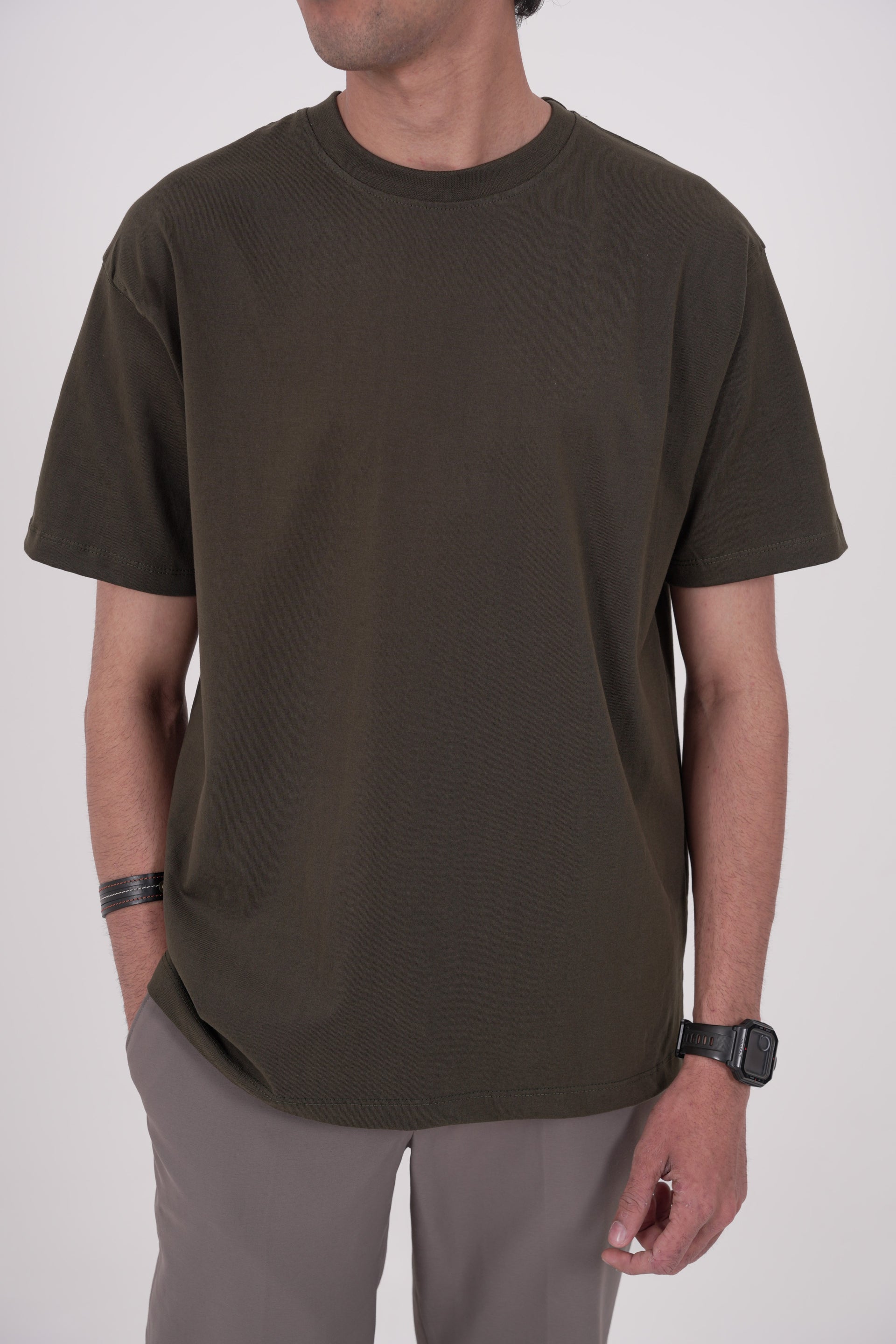 Olive Green Oversized T-Shirt — Earthy Tone, Premium Cotton